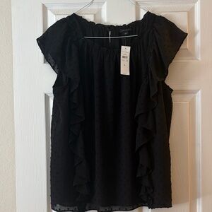 Ann Taylor Black Ruffle Detail Blouse